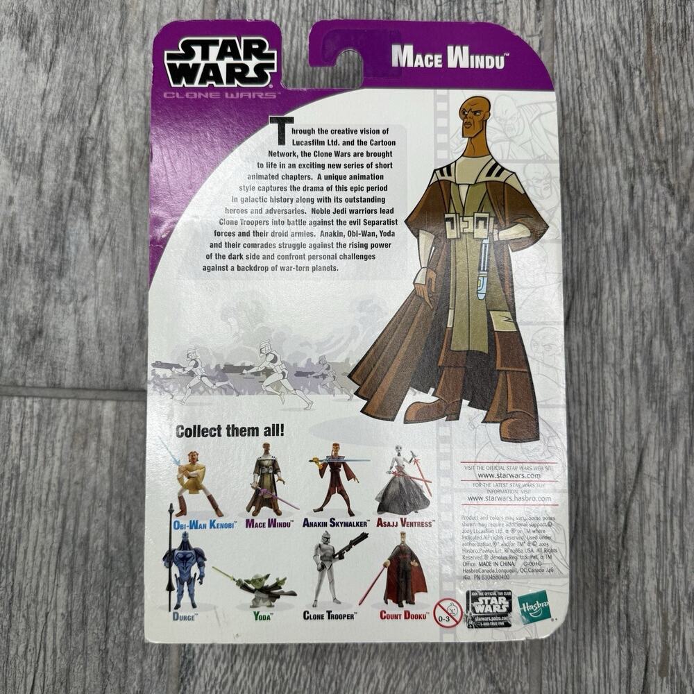 Star Wars Clone Wars Mace Windu Cartoon Network Action Figure Hasbro 2003 New - Picture 2 of 2